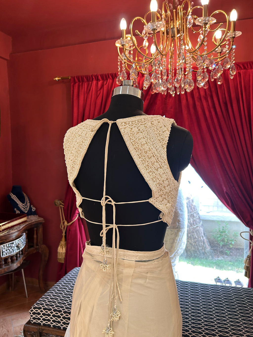 Whispering Veil Draping Saree With Pearl Blouse