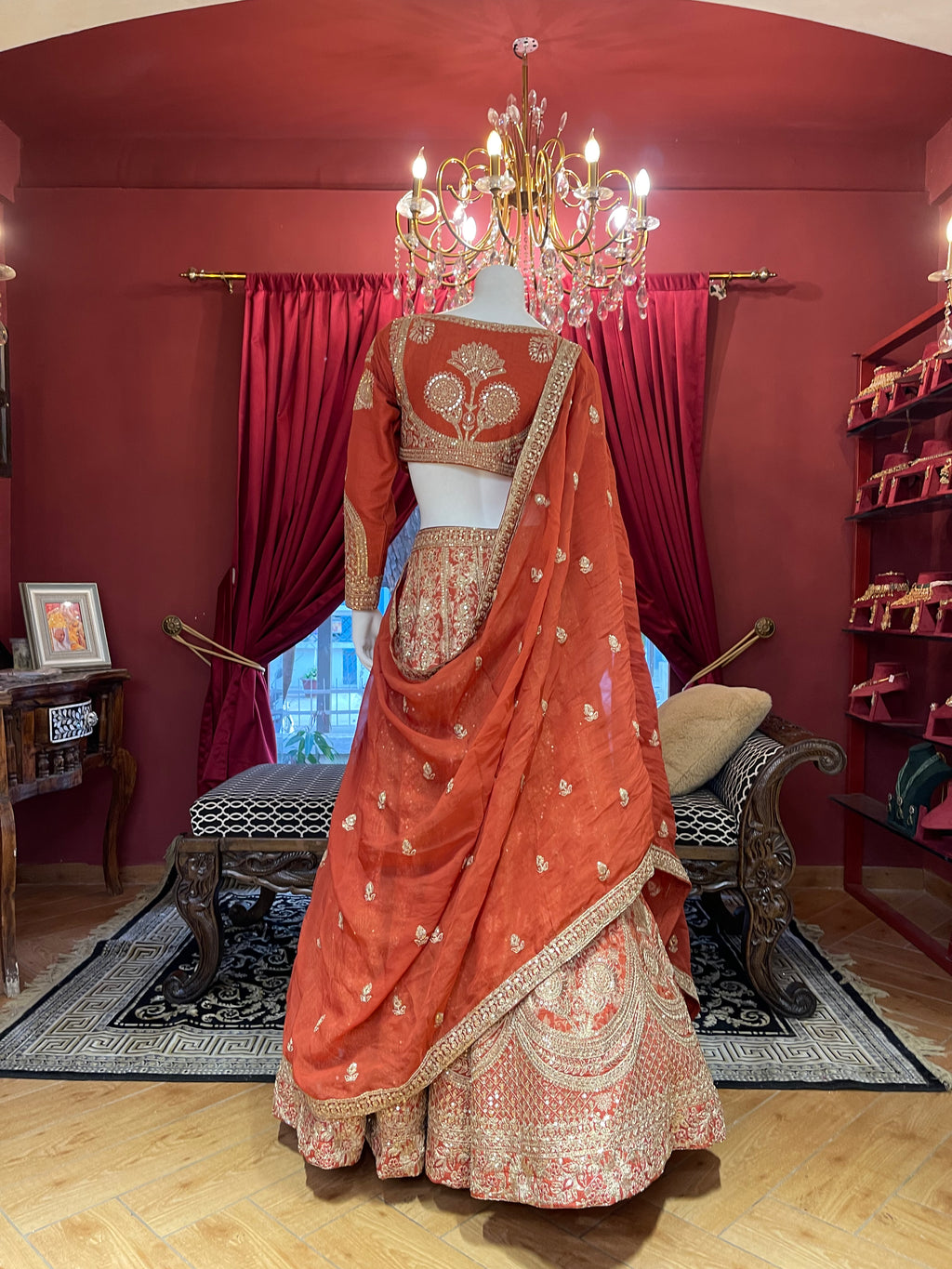 Rust Full Sleeves Bridal Lehenga