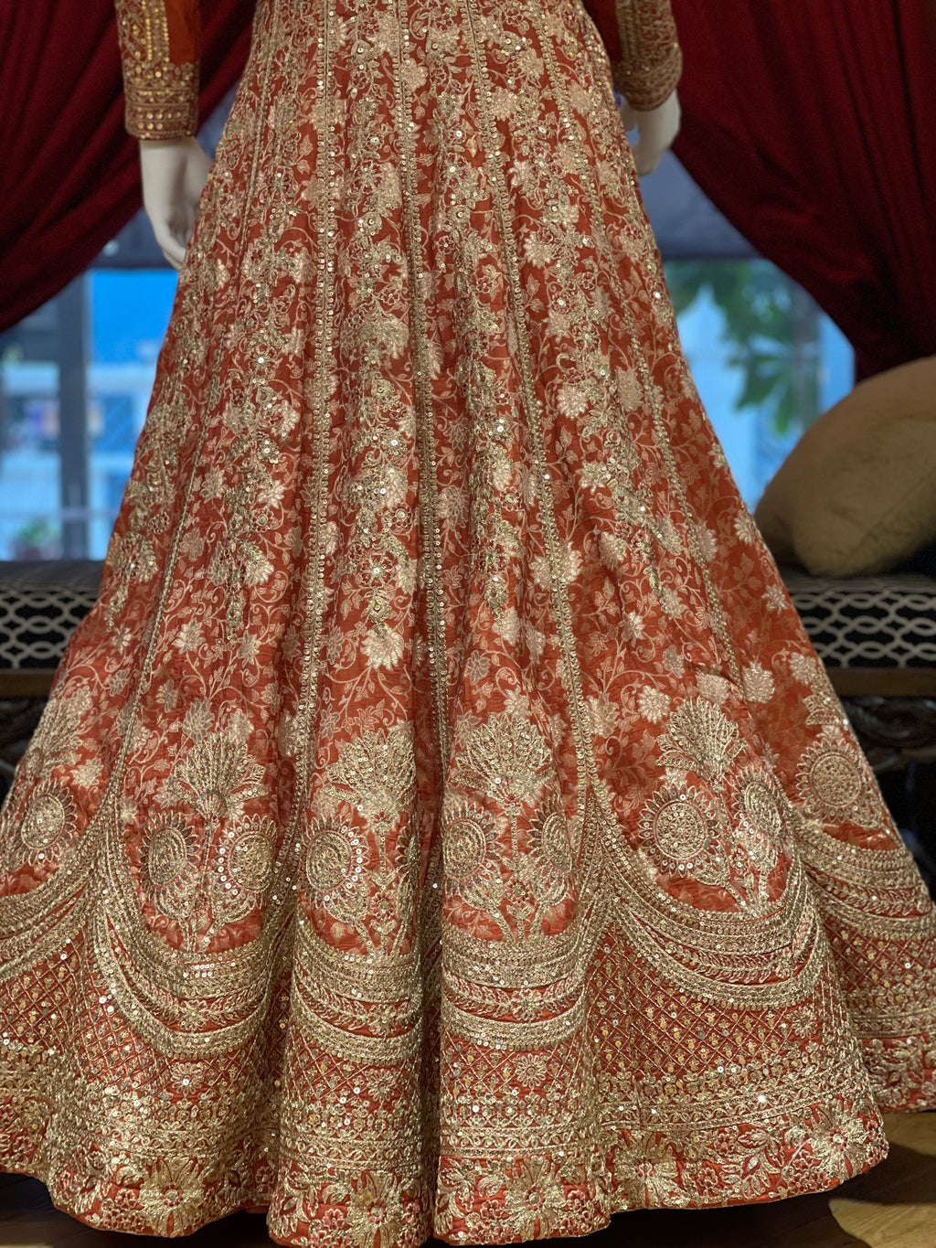 Rust Full Sleeves Bridal Lehenga
