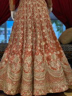 Rust Full Sleeves Bridal Lehenga