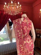 Pink Flower Print Draped Saree With Full Hand Work Halter-Neck Blouse