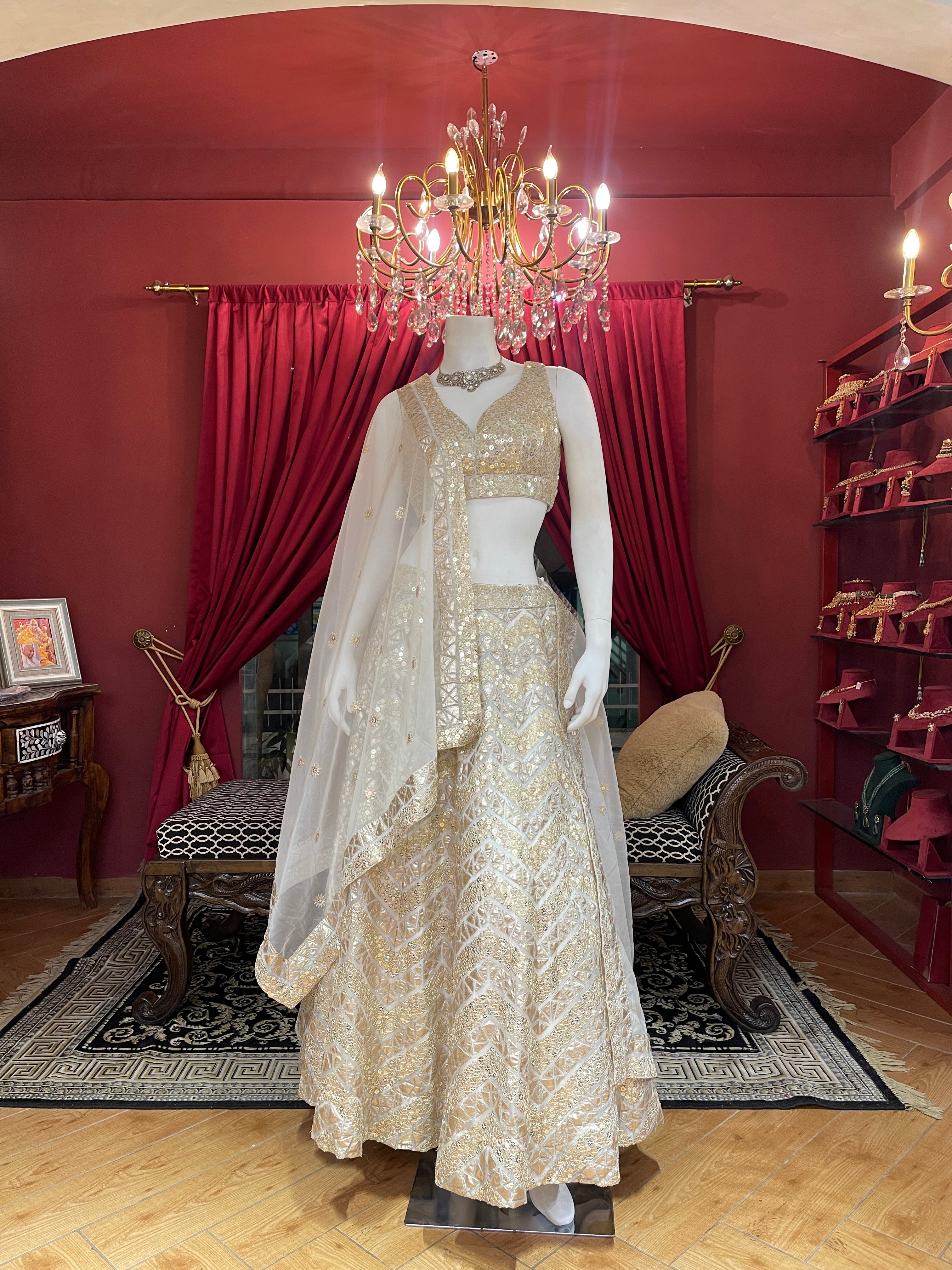 Ivory Sequin Grace Lehenga