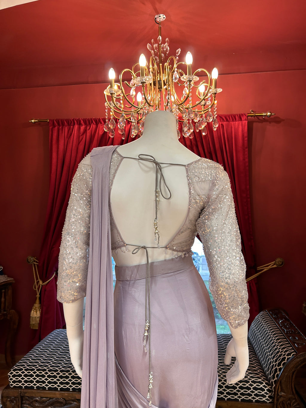 Lilac Blush Drapping Saree With Full Shimmering Blouse