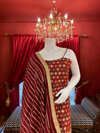 Maroon Sharara With Mirror Work Spaghetti Strap Kurti