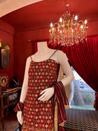 Maroon Sharara With Mirror Work Spaghetti Strap Kurti