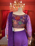 Violet Hand Embroidered Saree