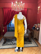 Mustard Magic Draped Saree With Off Shoulder Worked Blouse