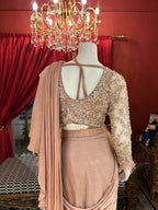 Dusty Rose full-sleeved handwork blouse with feathers