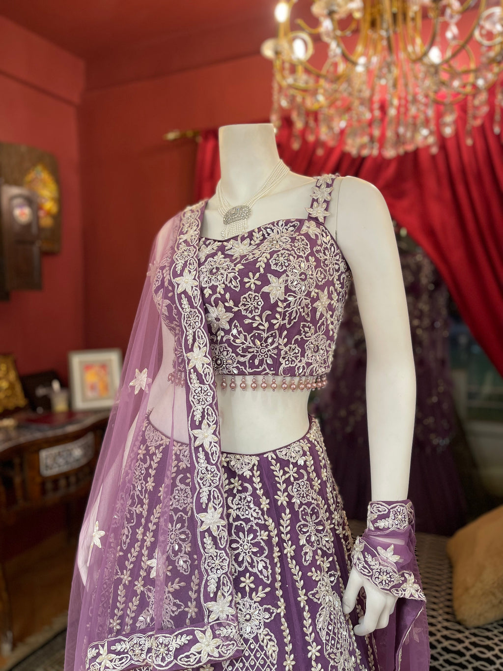 Lilac Pearl Gown Lehenga Set