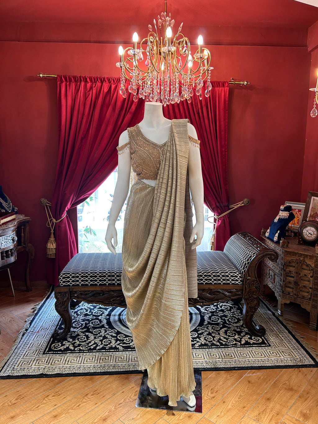 Golden Pleated Saree