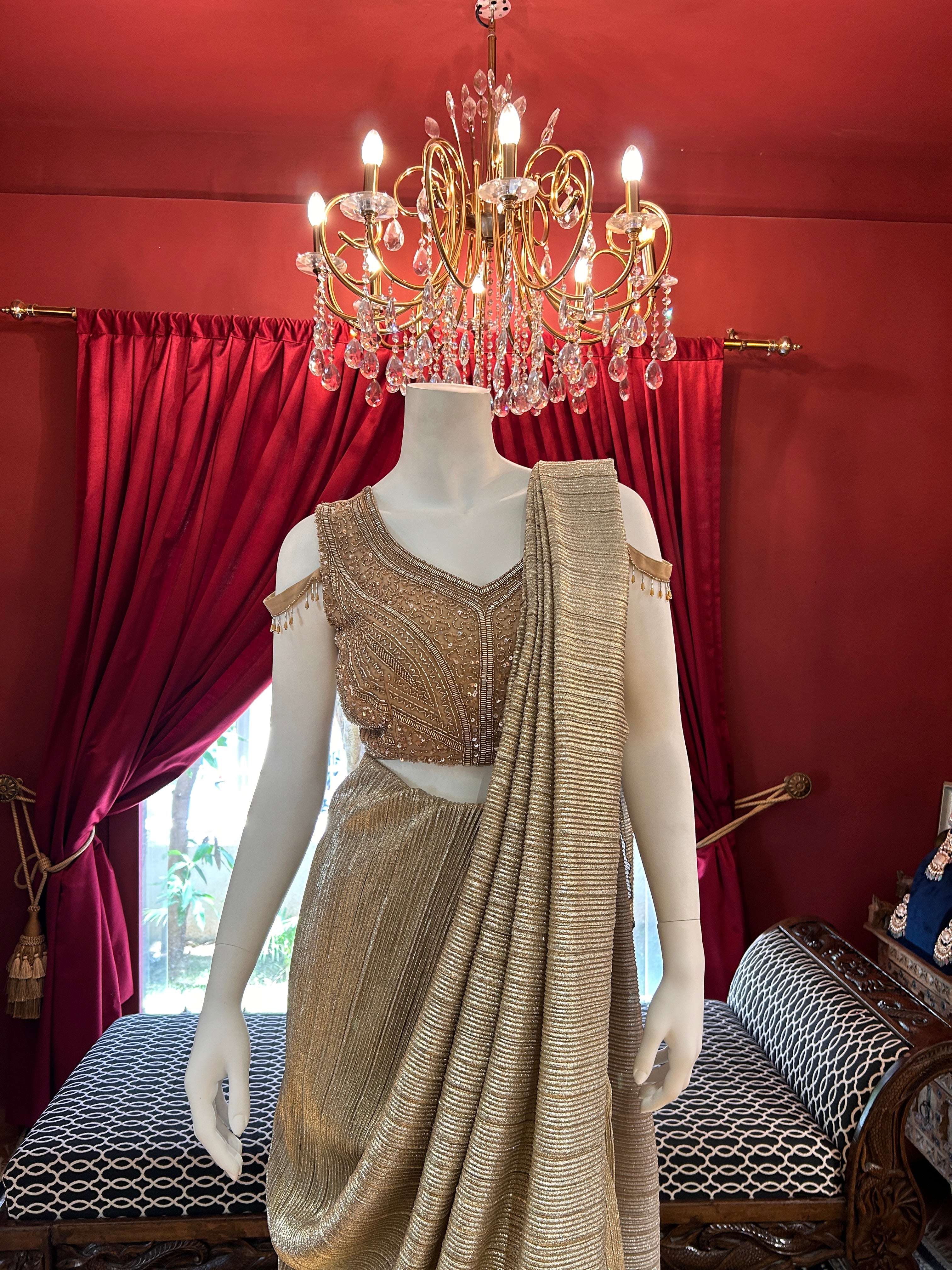 Golden Pleated Saree