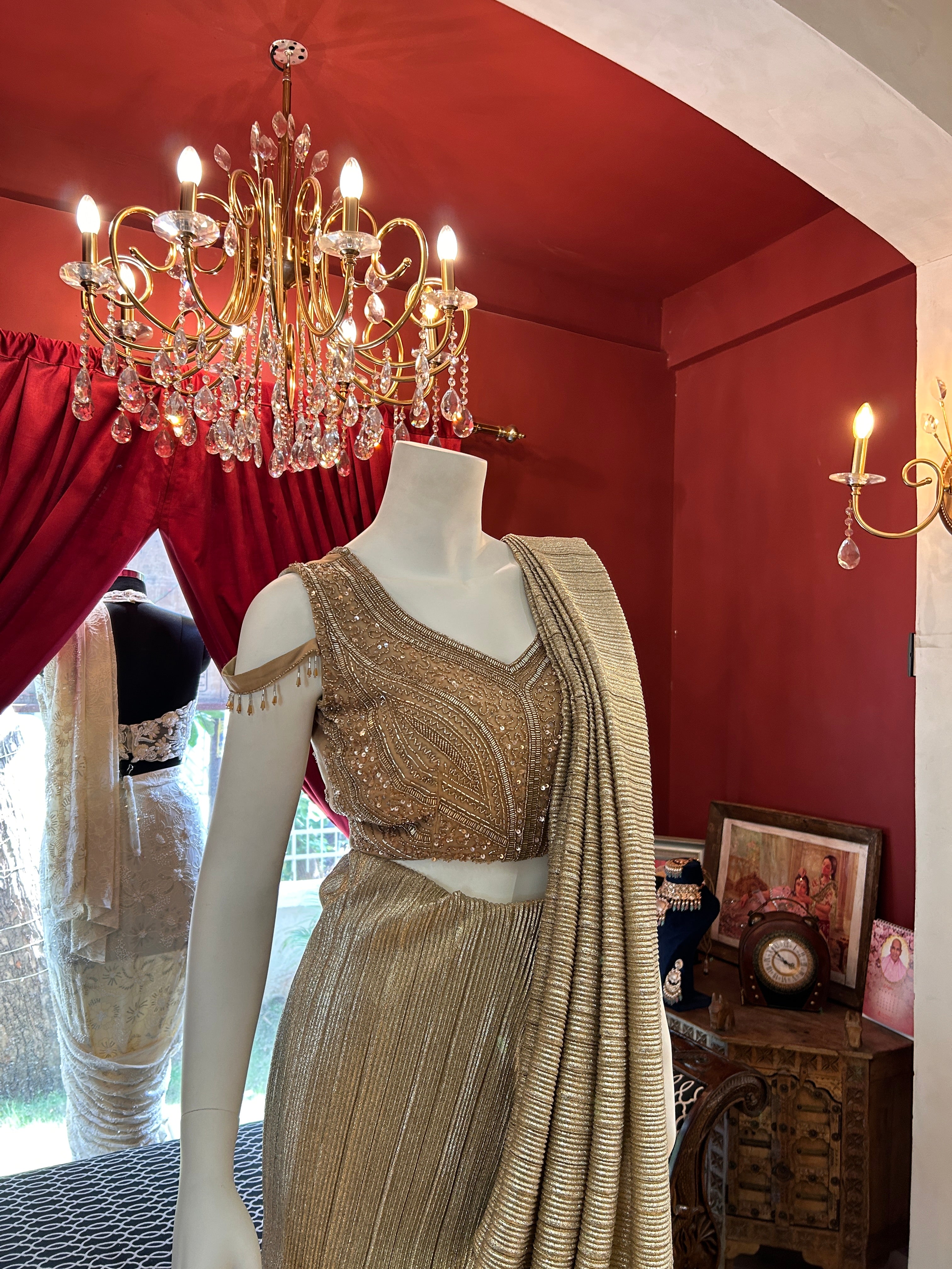 Golden Pleated Saree