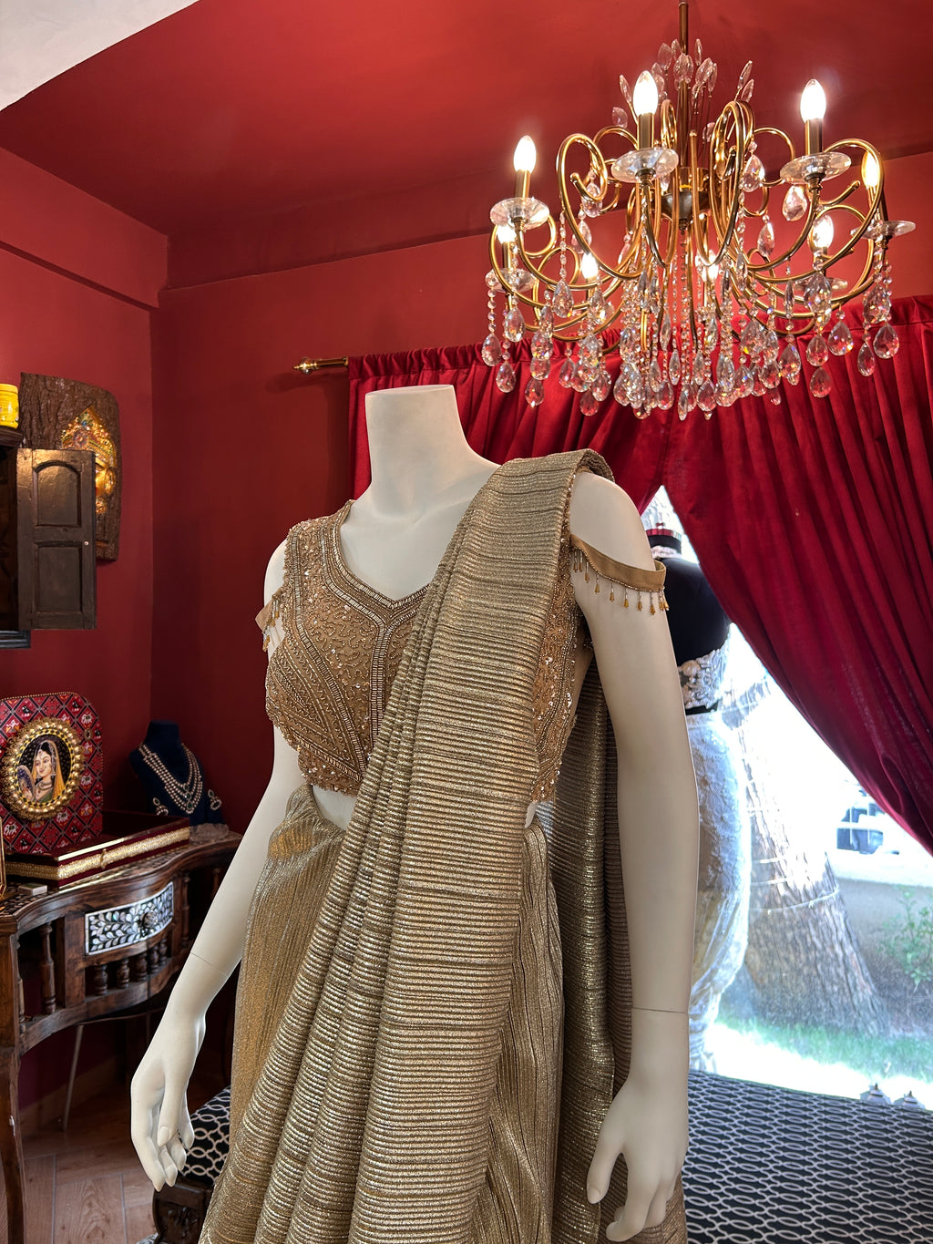 Golden Pleated Saree