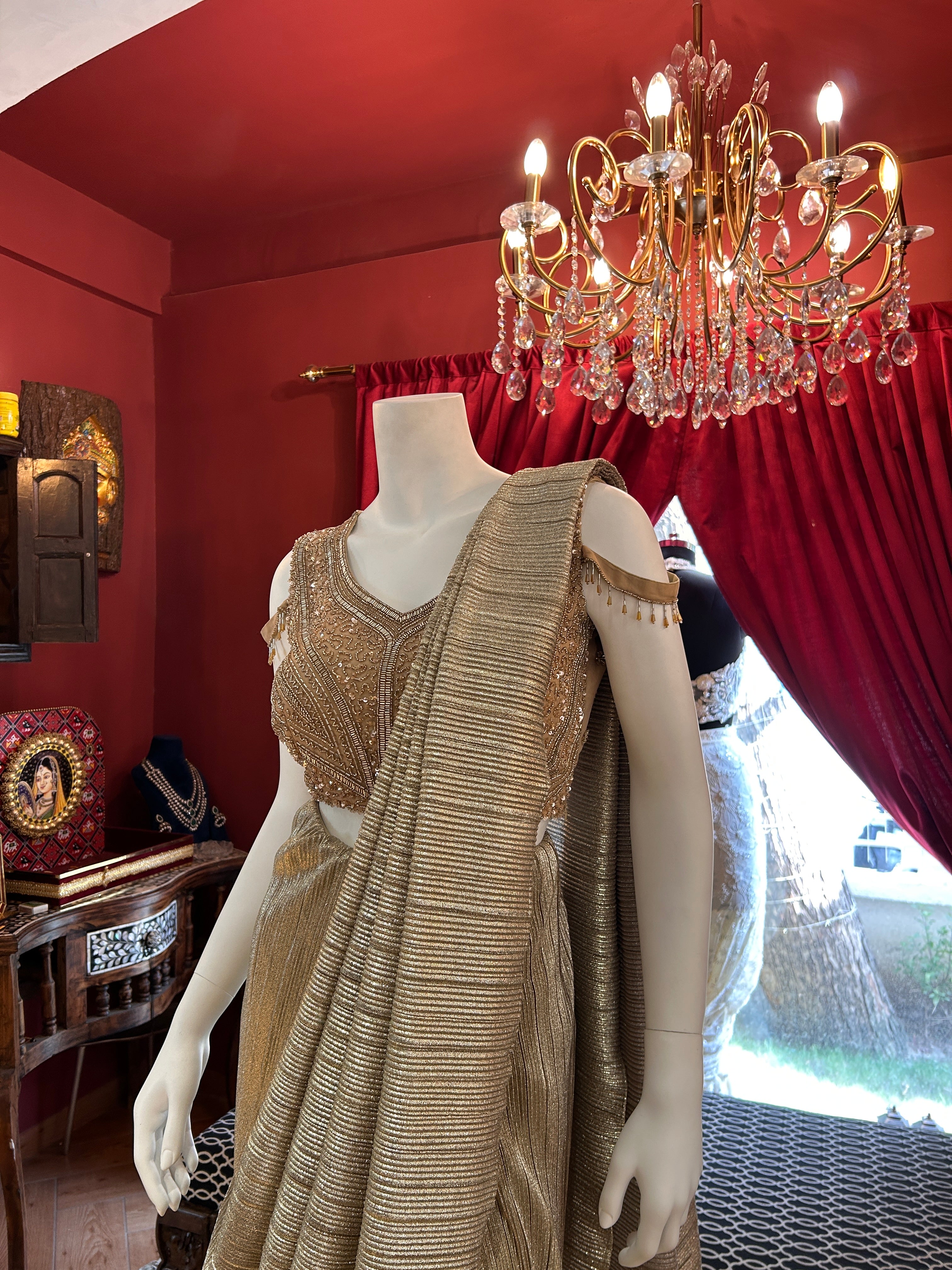 Golden Pleated Saree