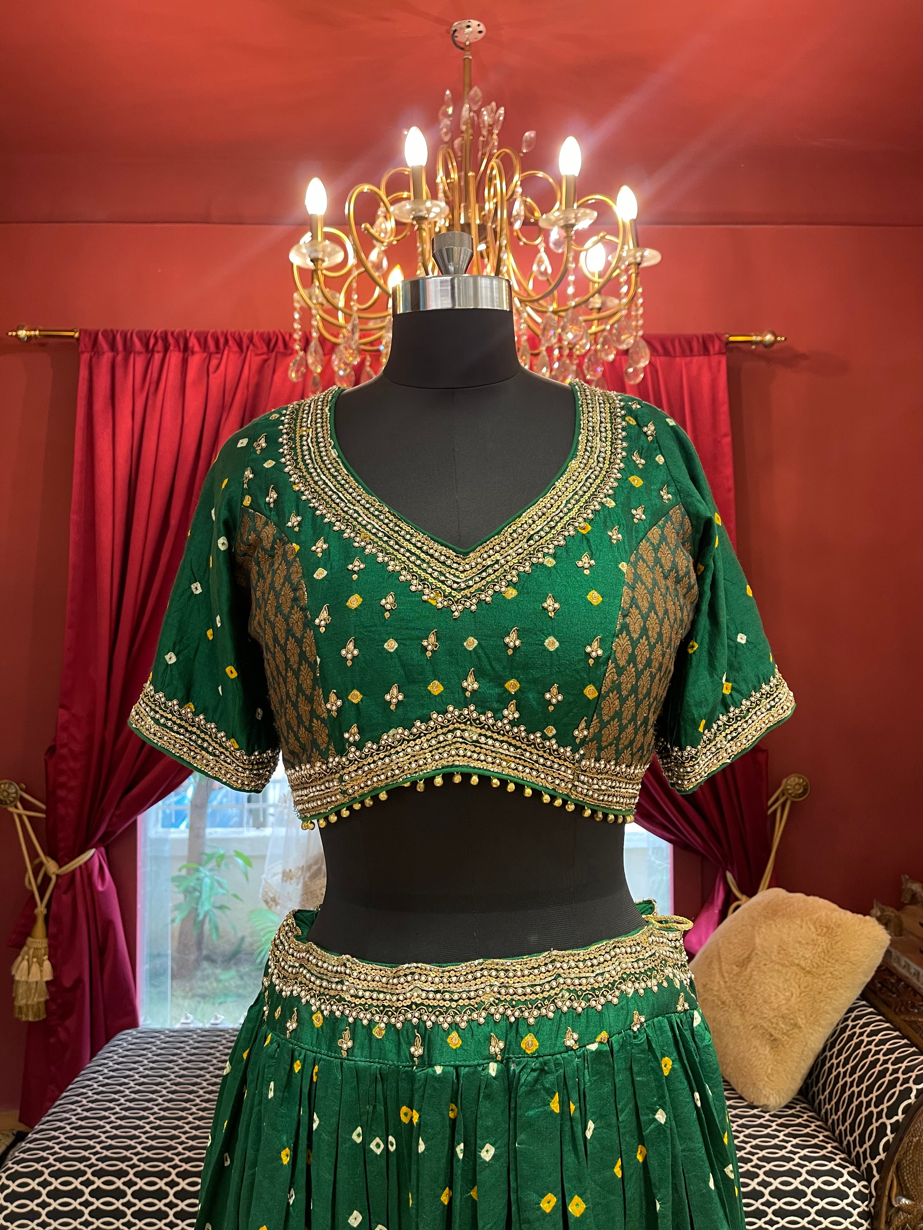 Green Bandhani Lahenga