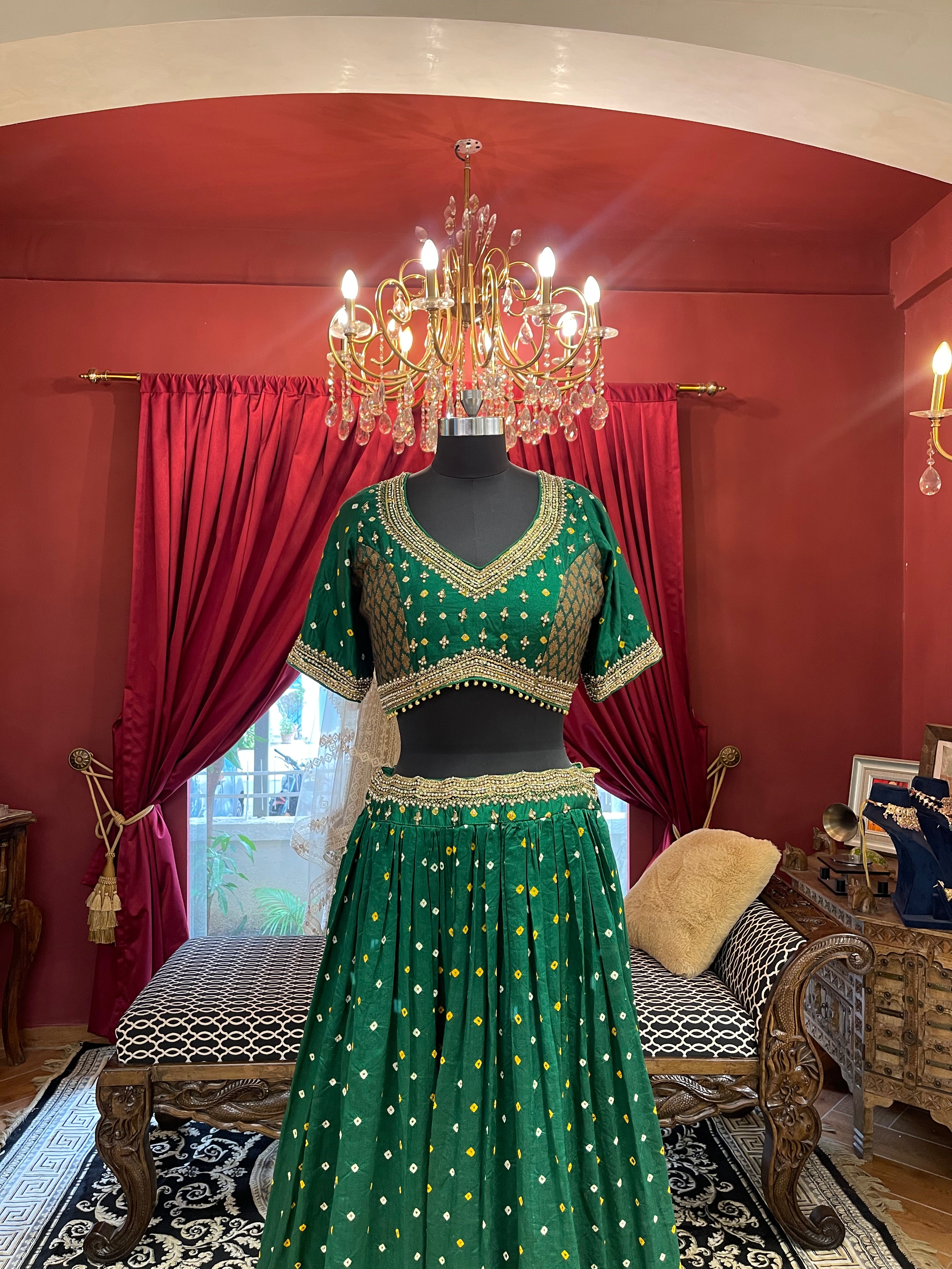 Green Bandhani Lahenga