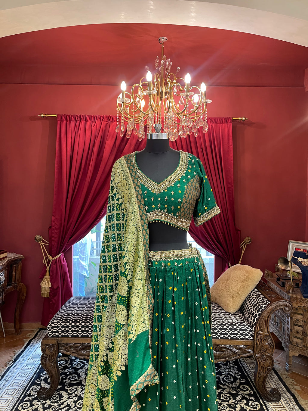 Green Bandhani Lahenga