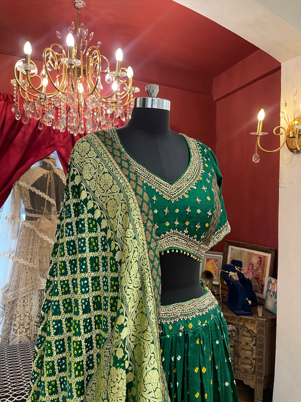 Green Bandhani Lahenga