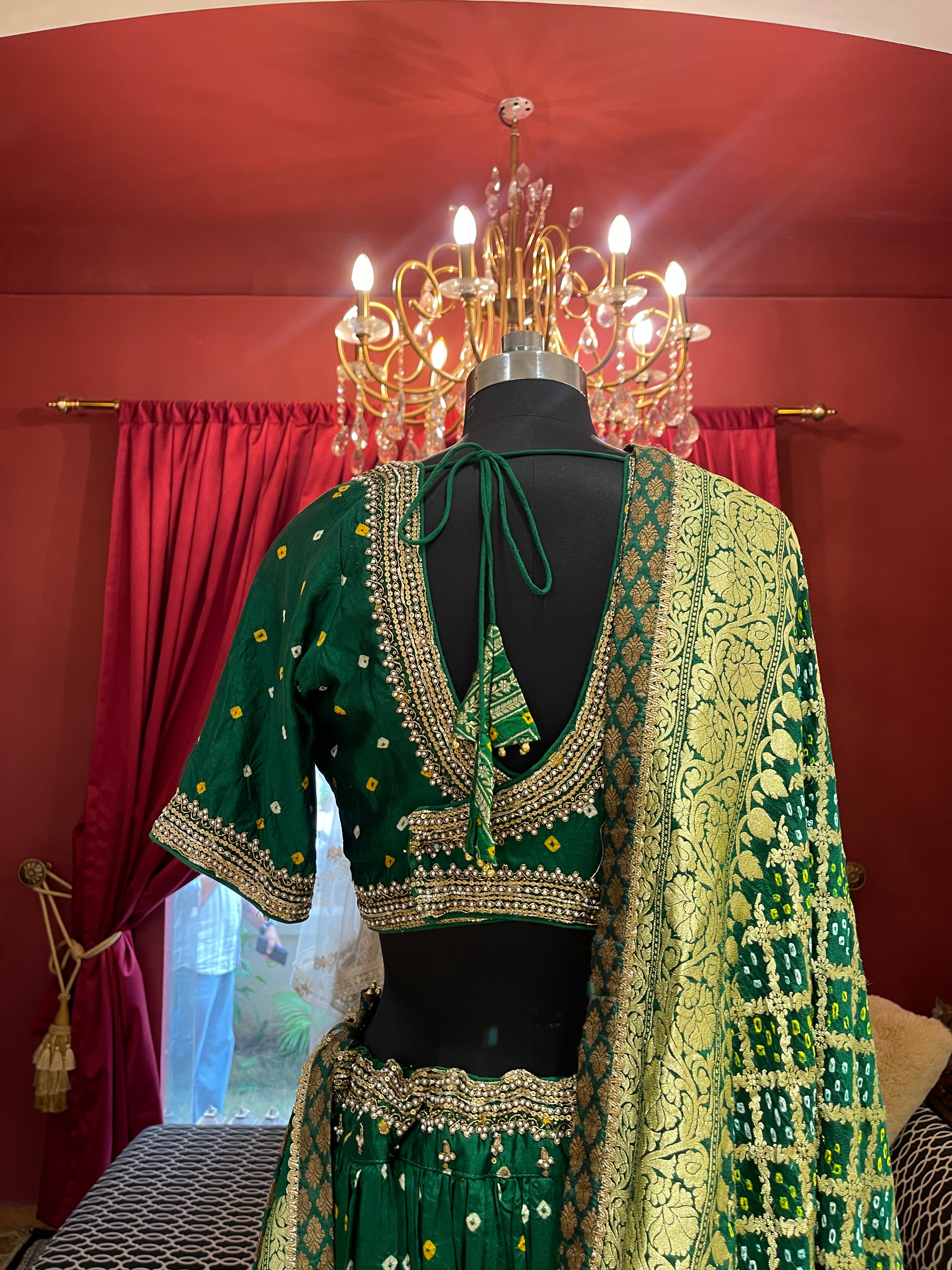 Green Bandhani Lahenga