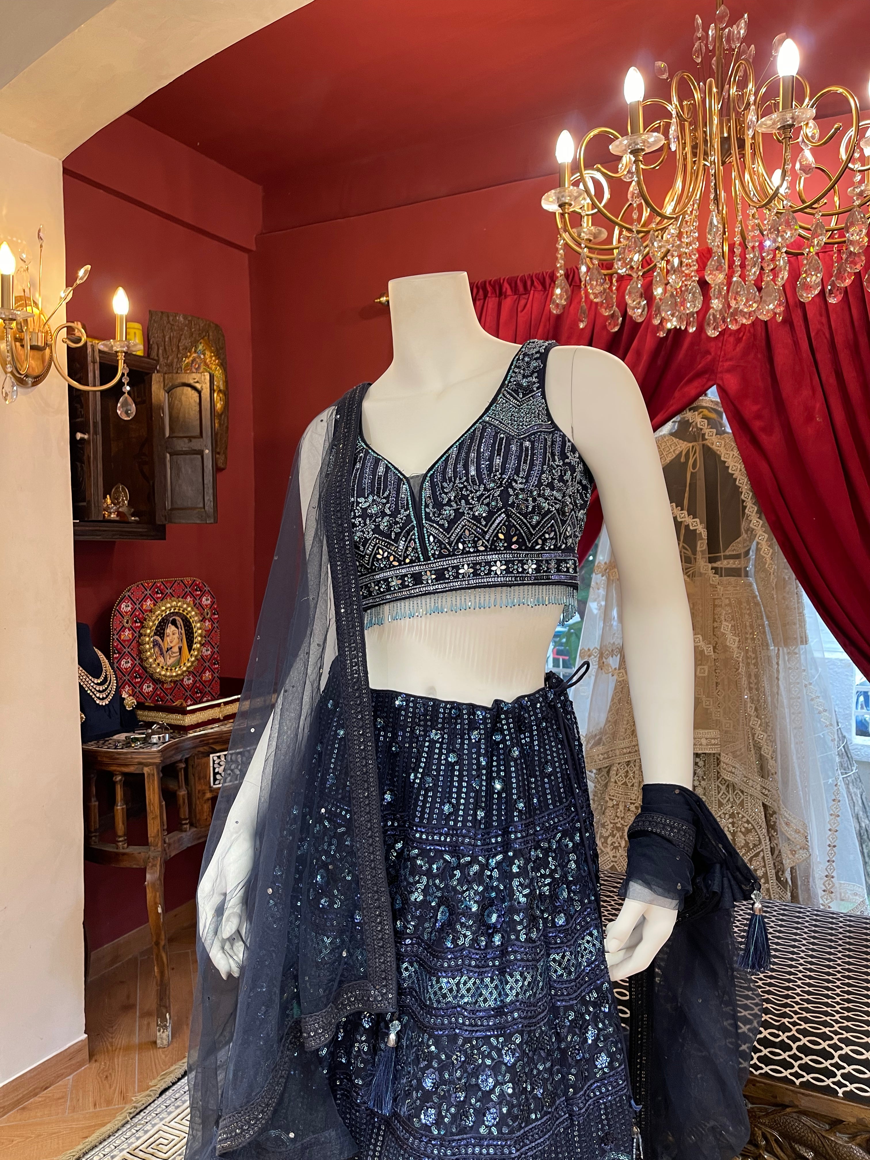 Blue Ember Full Thread Work Lehenga With Sleeveless Blouse