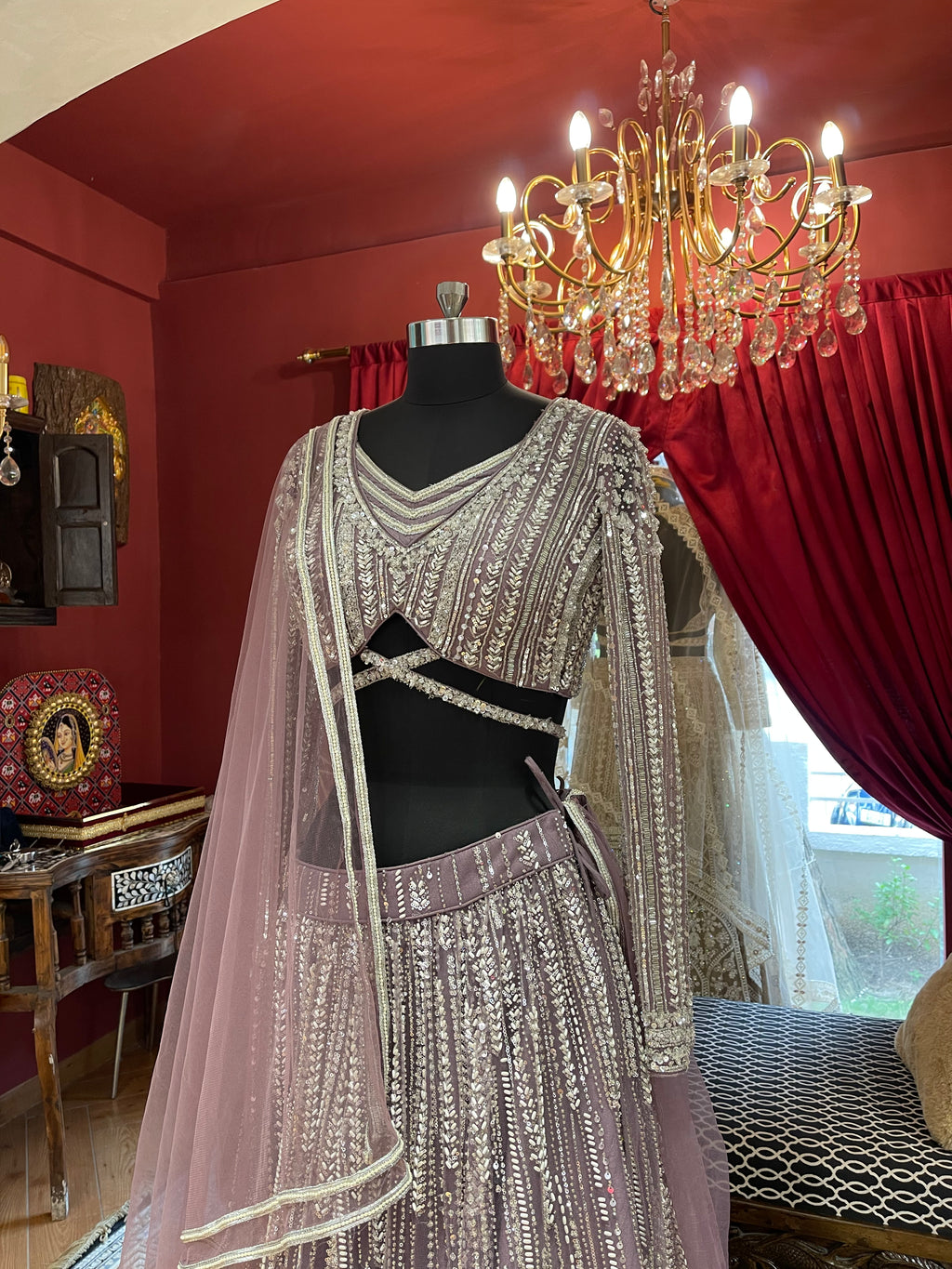 lilac full sleeves lahenga