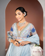 Ice Blue Hand Embroidered Saree