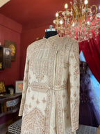 Ivory Embroidered Sherwani With Belt