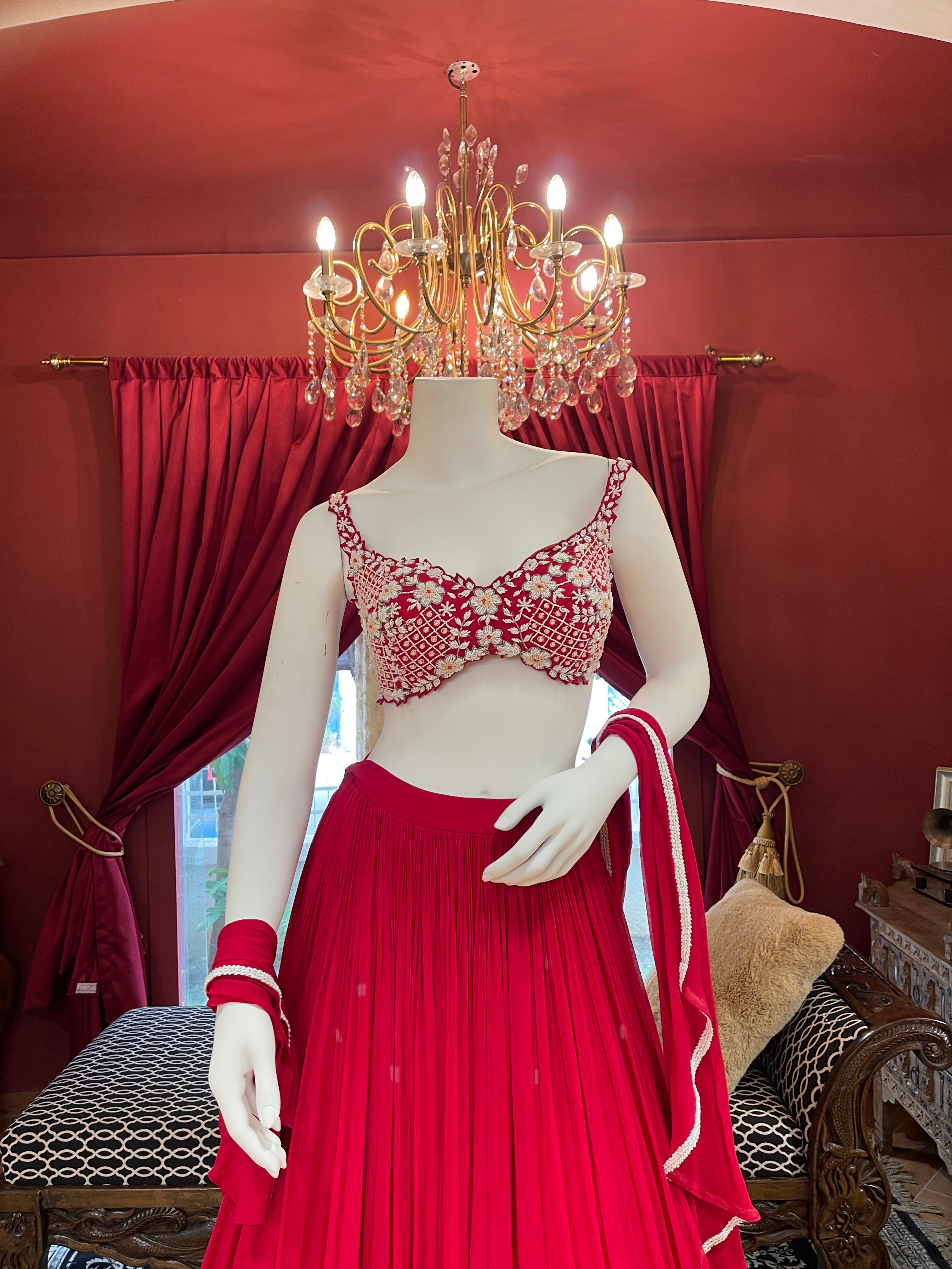 Red Lehenga Choli with Moti Handwork Blouse