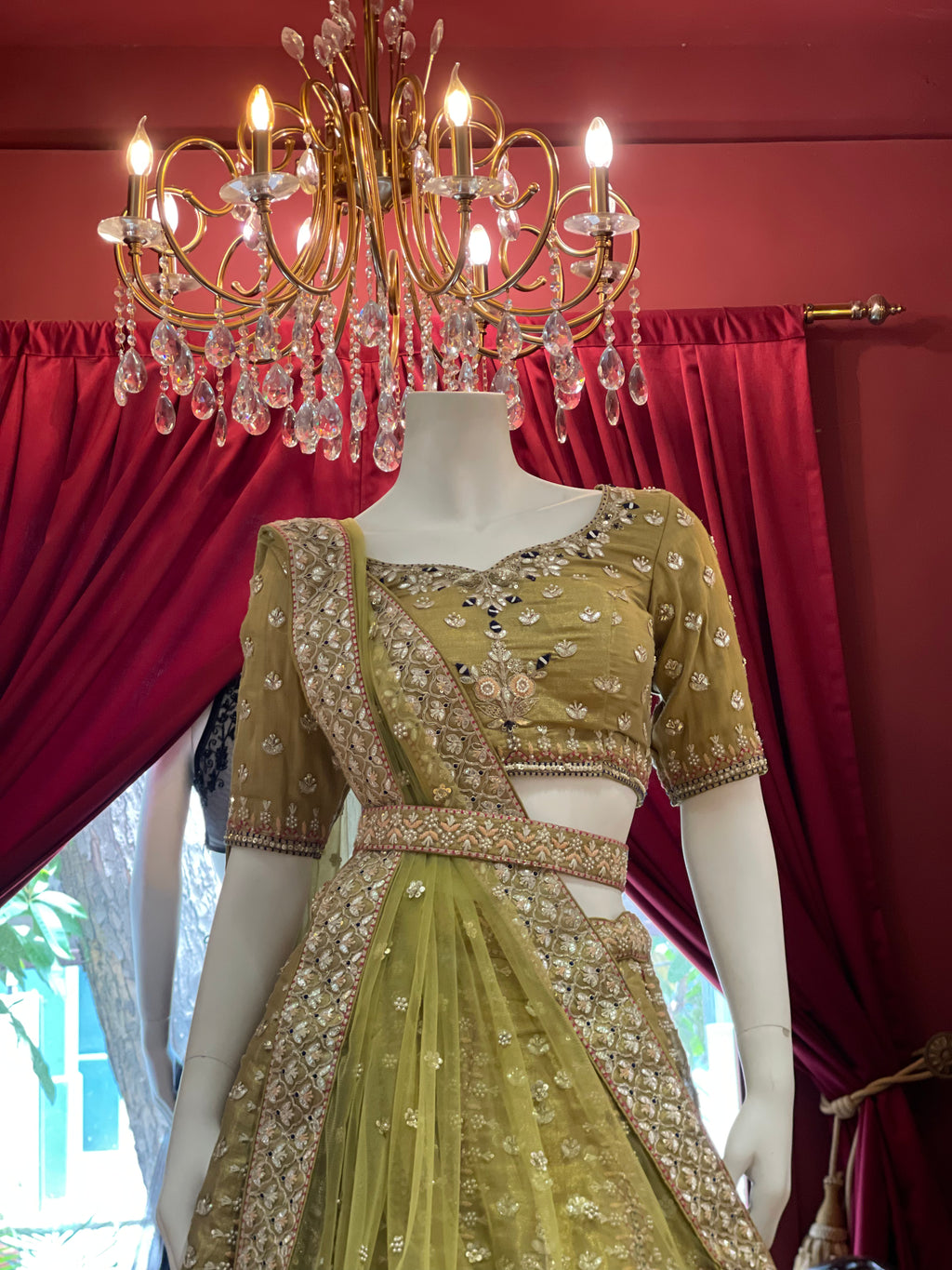 Mehendi Green Floral Lehenga With Belt