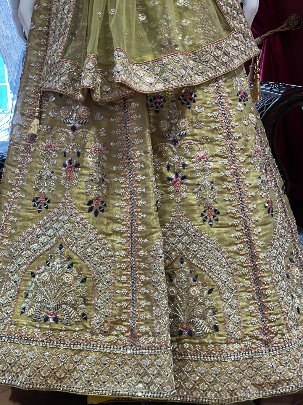Mehendi Green Floral Lehenga With Belt