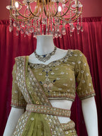 Mehendi Green Floral Lehenga With Belt