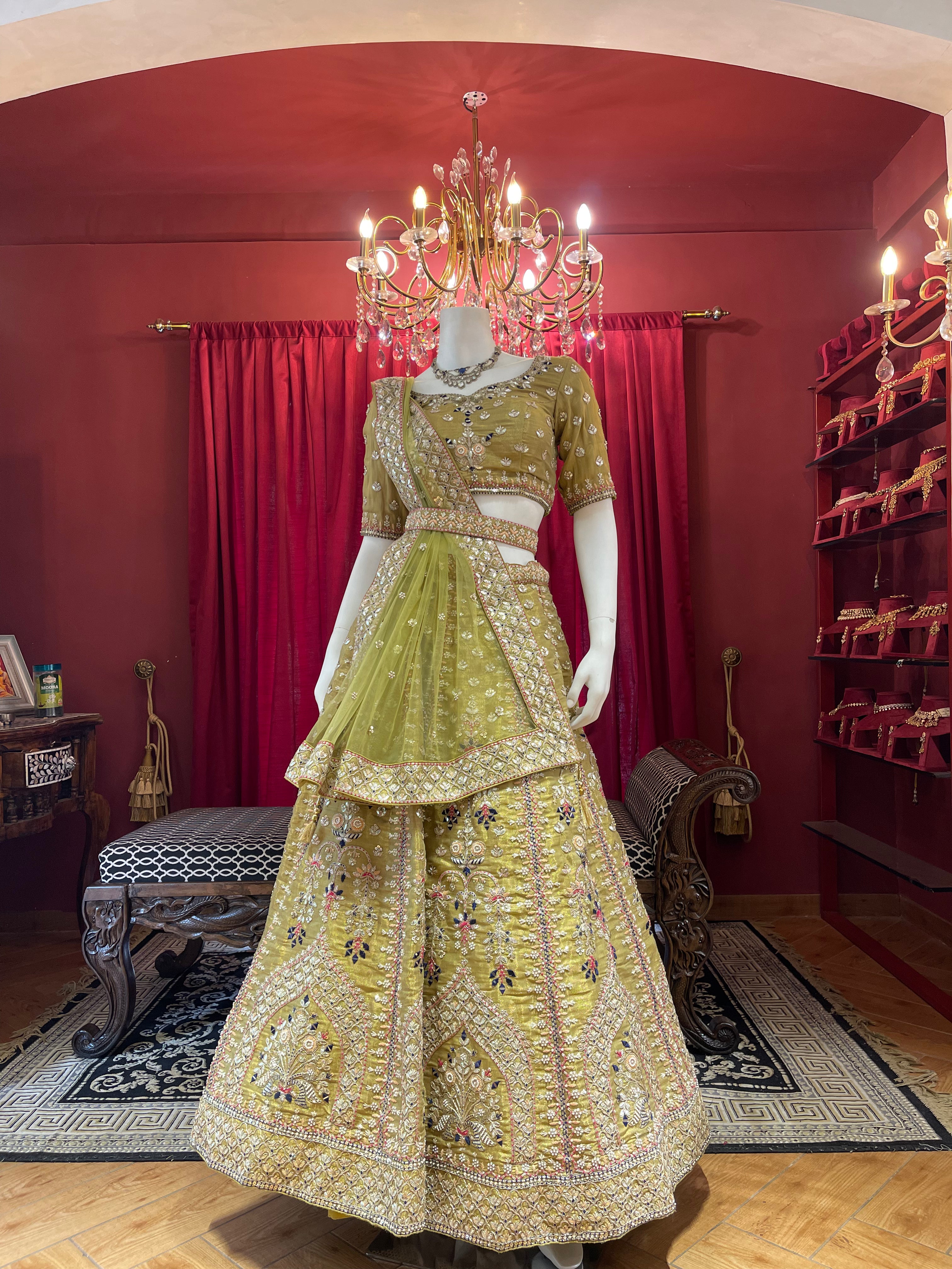 Mehendi Green Floral Lehenga With Belt