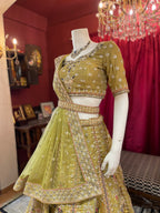 Mehendi Green Floral Lehenga With Belt