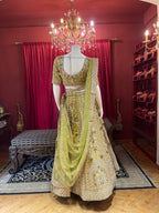 Mehendi Green Floral Lehenga With Belt