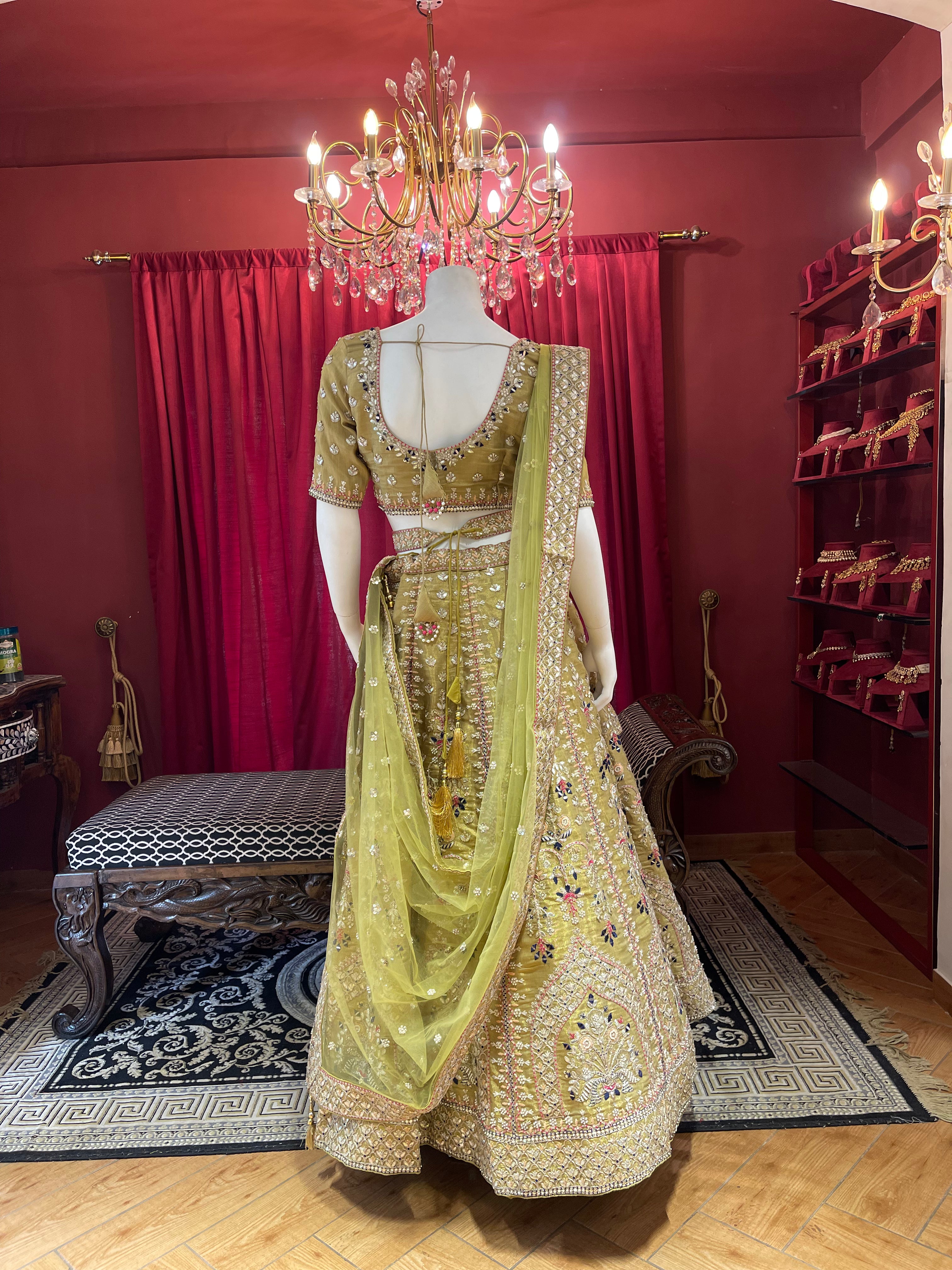 Mehendi Green Floral Lehenga With Belt