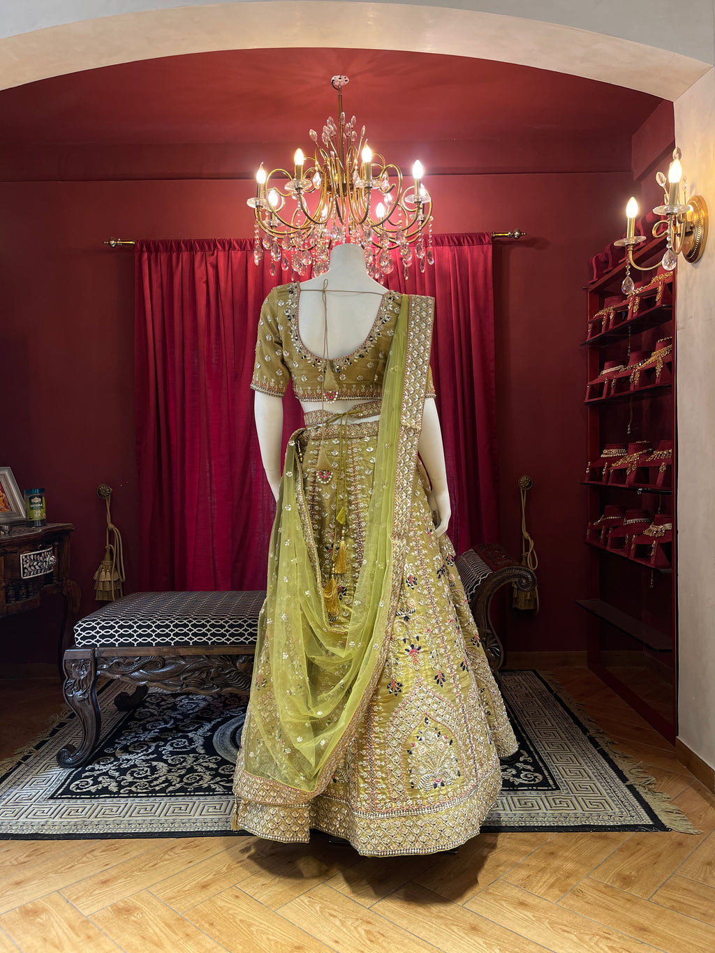 Mehendi Green Floral Lehenga With Belt