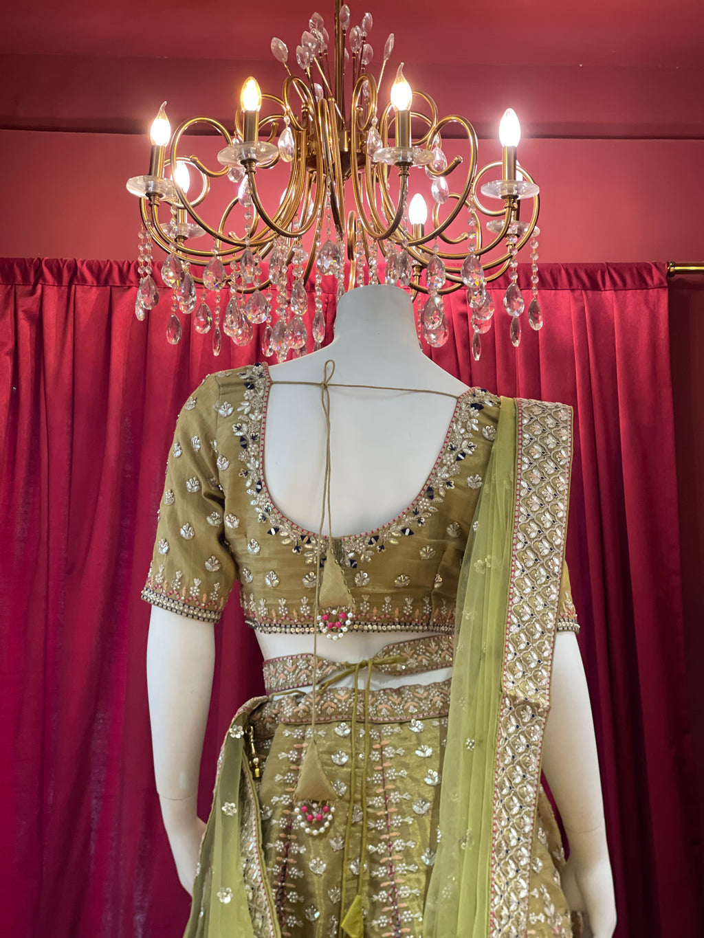 Mehendi Green Floral Lehenga With Belt