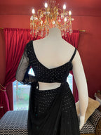 Black Mirage Lehenga With One-Side Sleeves Blouse