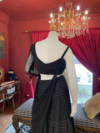 Black Mirage Lehenga With One-Side Sleeves Blouse