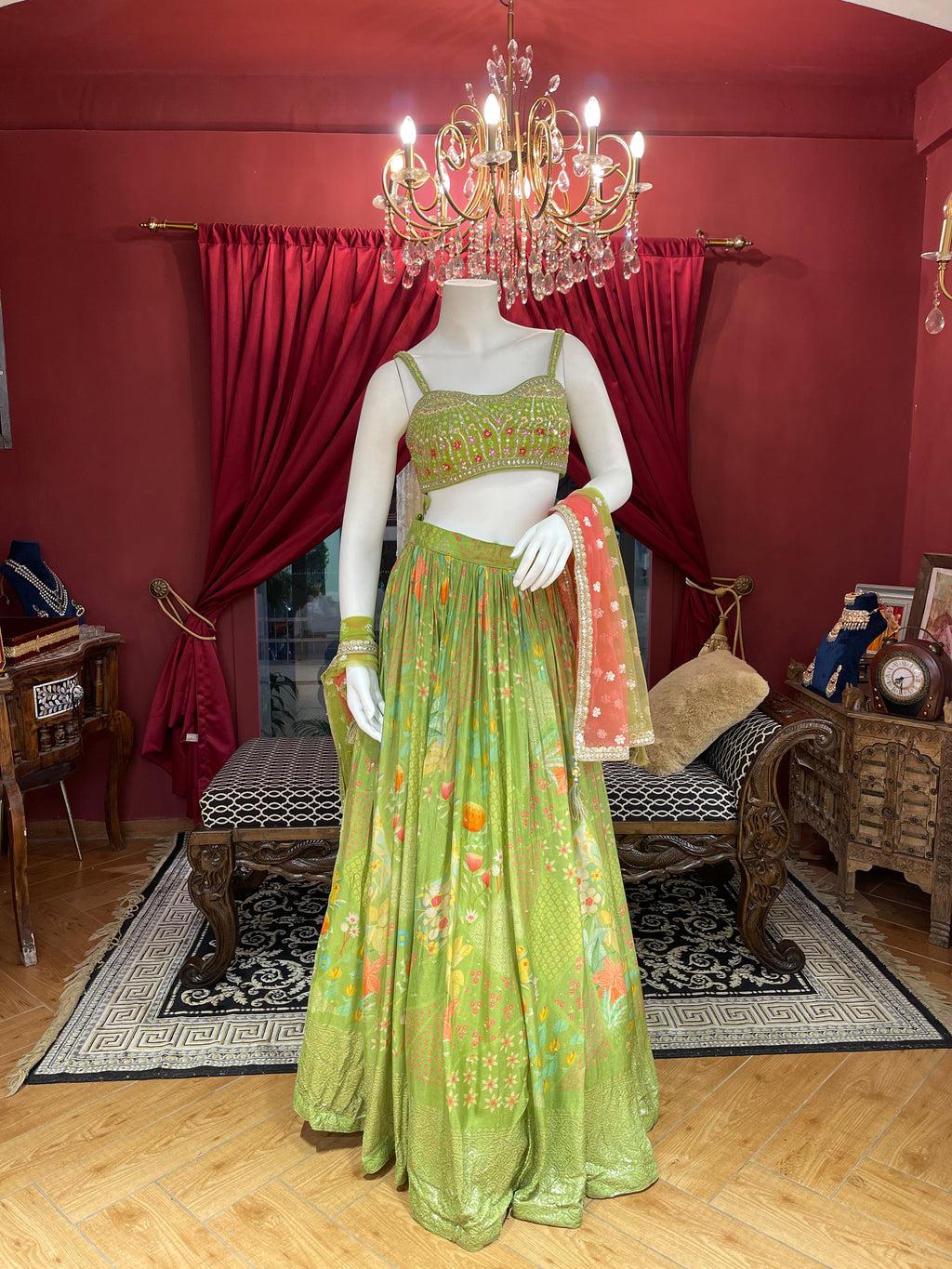 Parrot Green Mehendi Lehenga Set