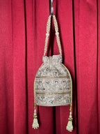 Baby Pink Potli Purse With Silver Work