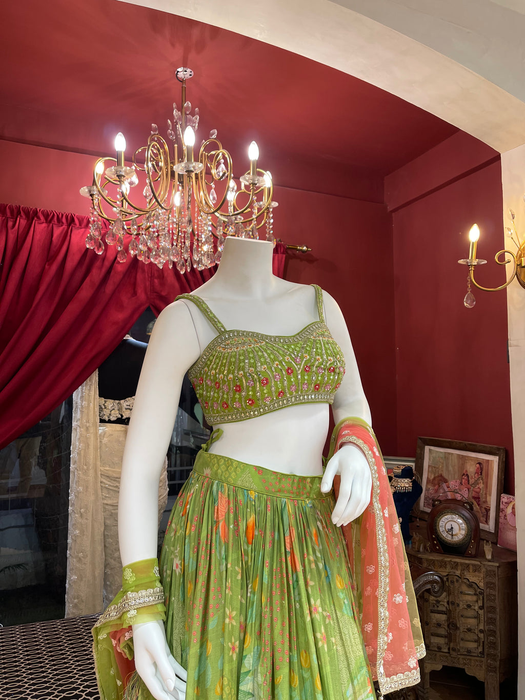 Parrot Green Mehendi Lehenga Set