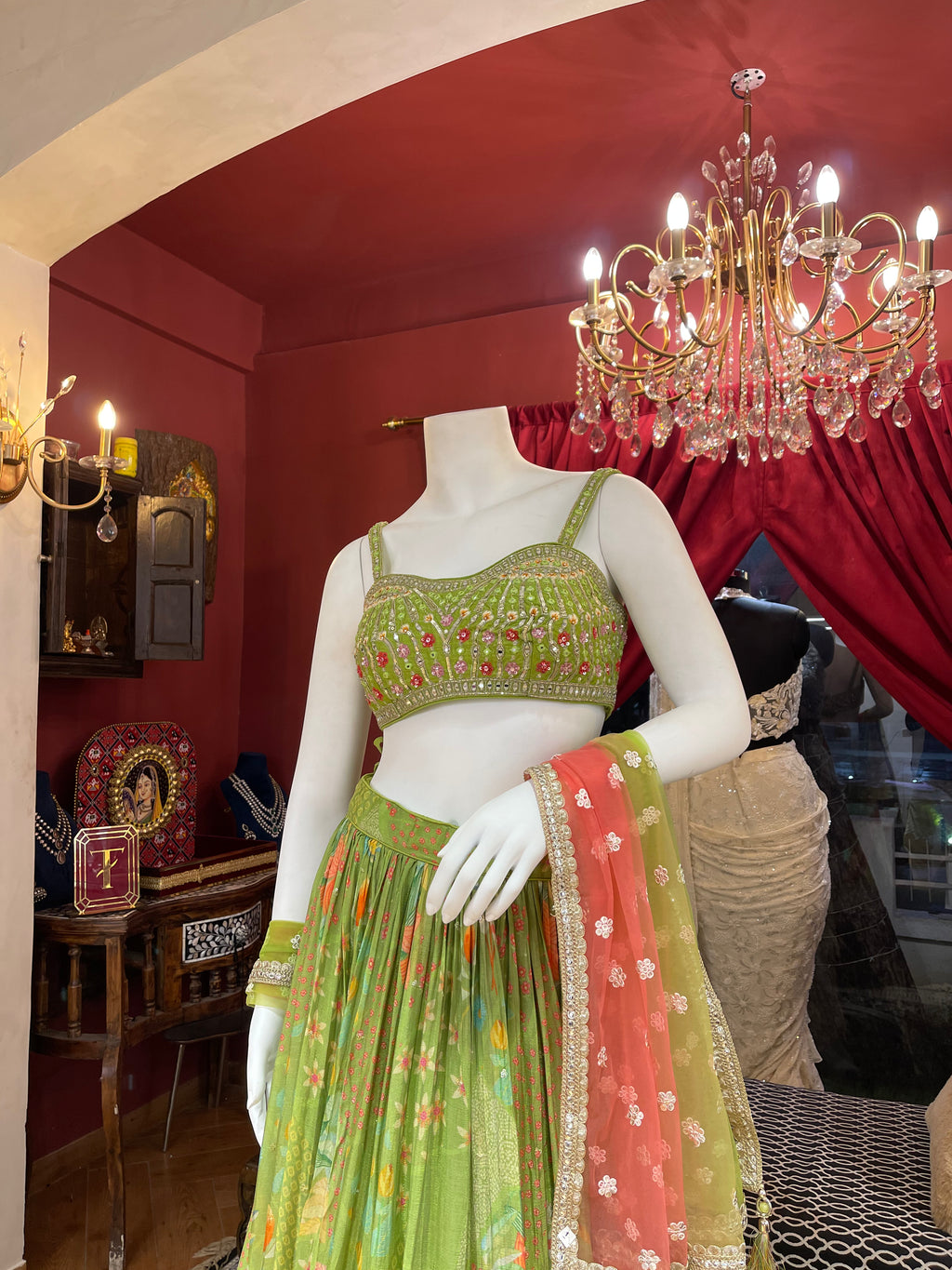 Parrot Green Mehendi Lehenga Set