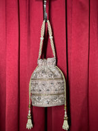 Baby Pink Potli Purse With Silver Work