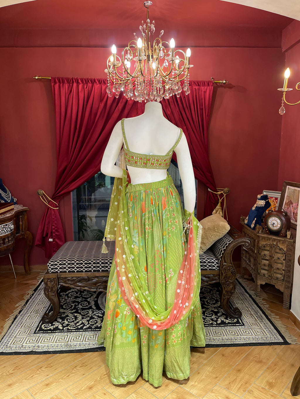 Parrot Green Mehendi Lehenga Set
