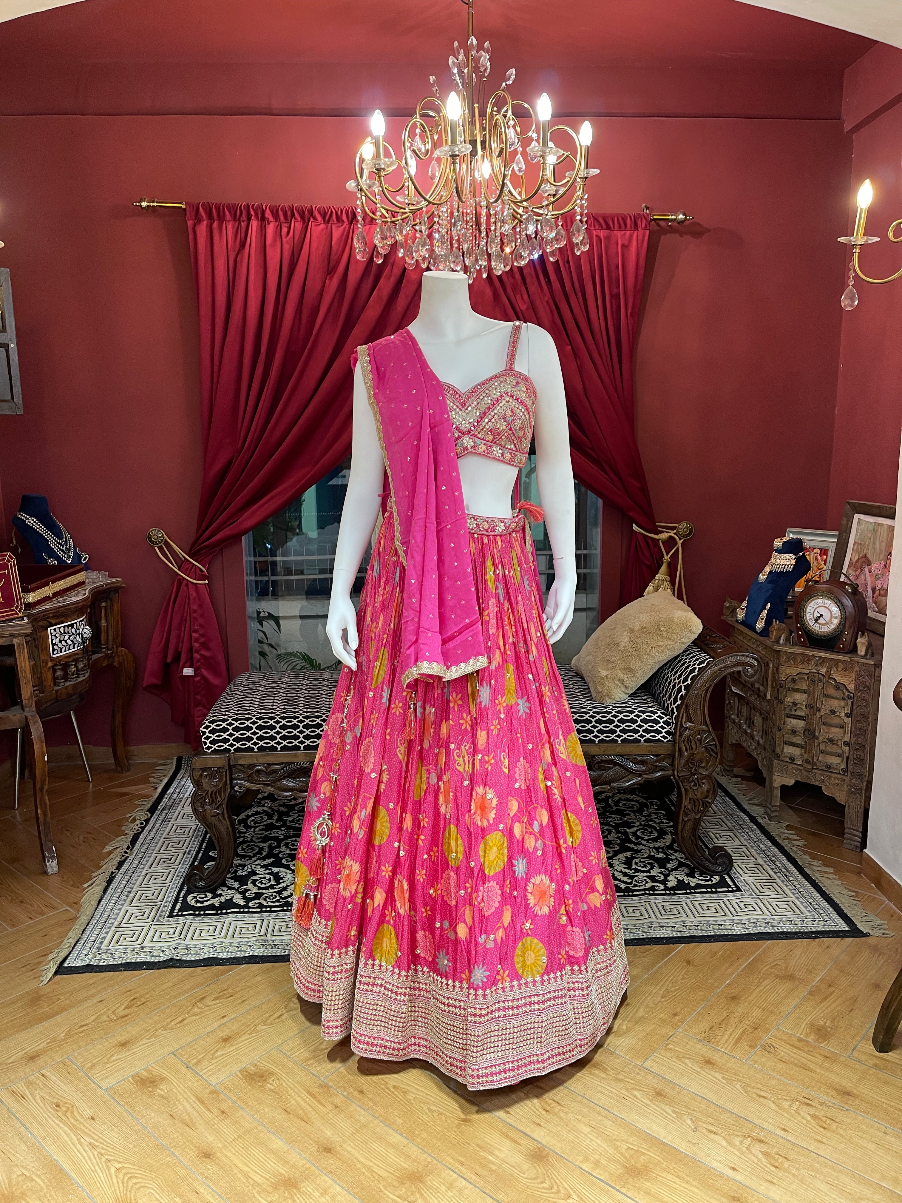 Pink Floral Festive Lehenga Set