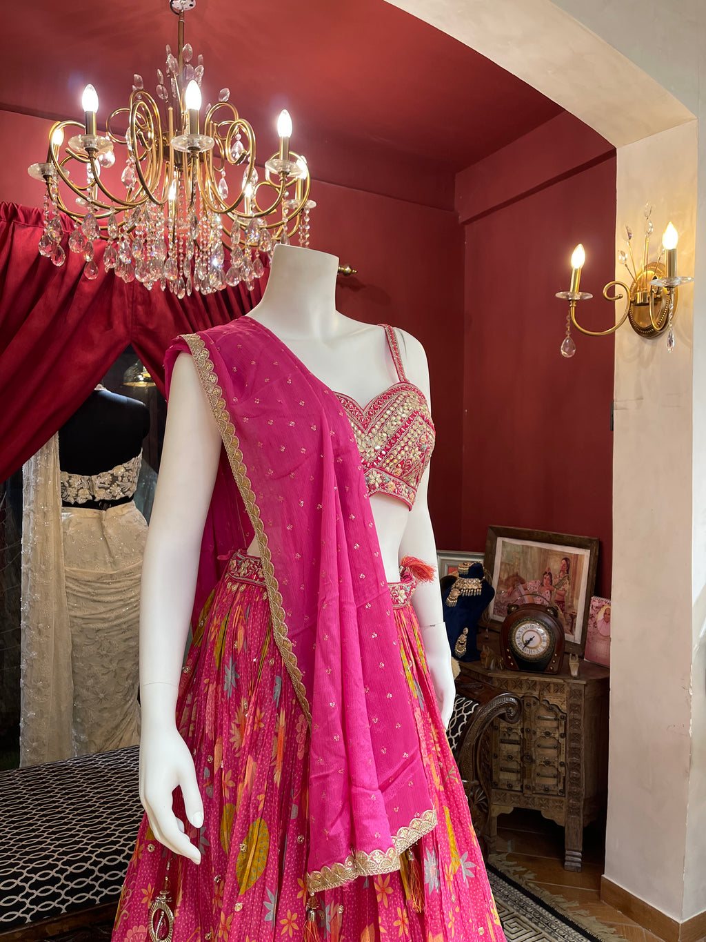 Pink Floral Festive Lehenga Set