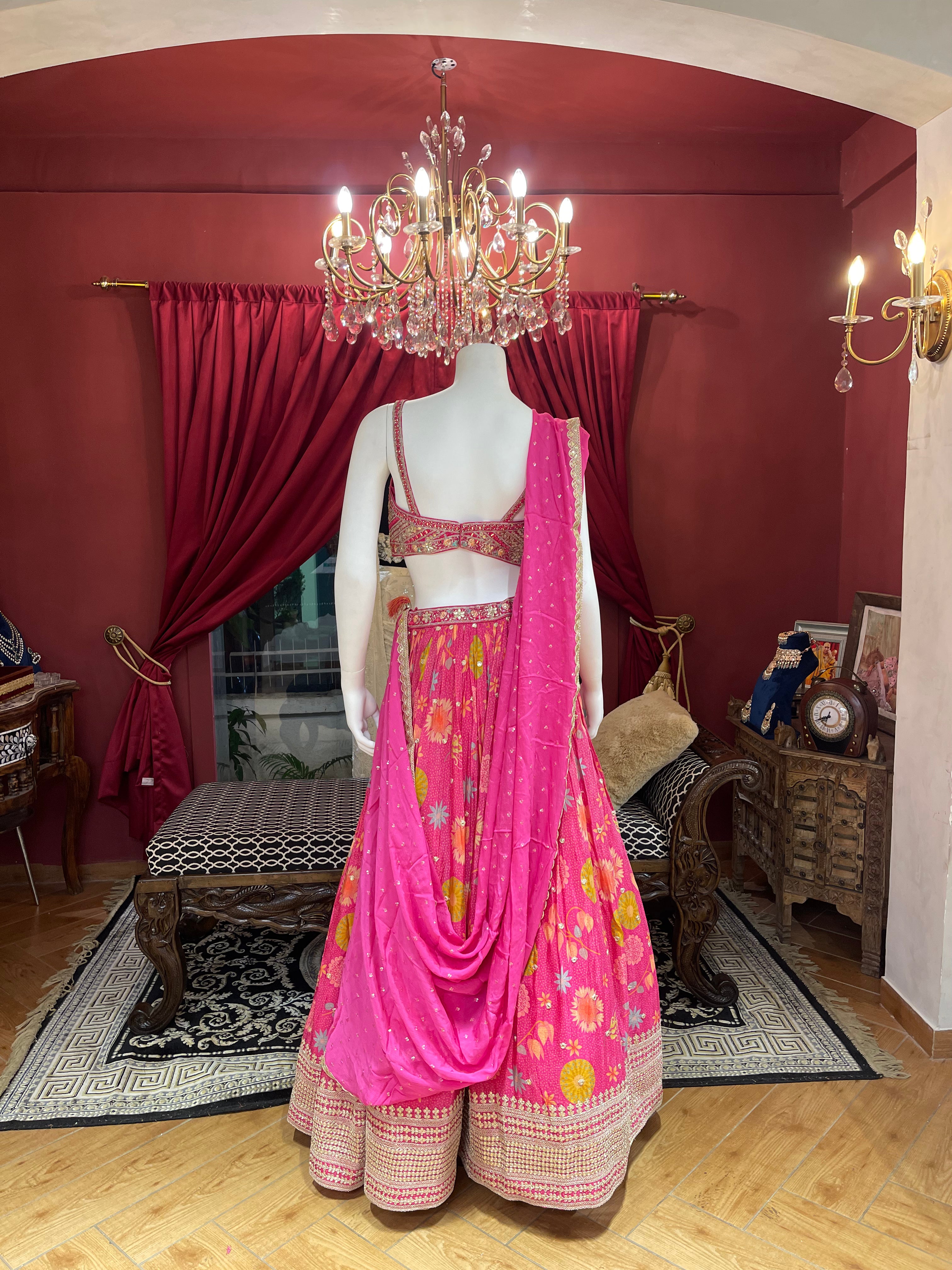 Pink Floral Festive Lehenga Set
