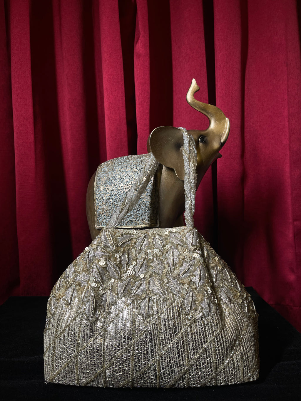 Silver Purse with Gold and Tonal Sequin Work