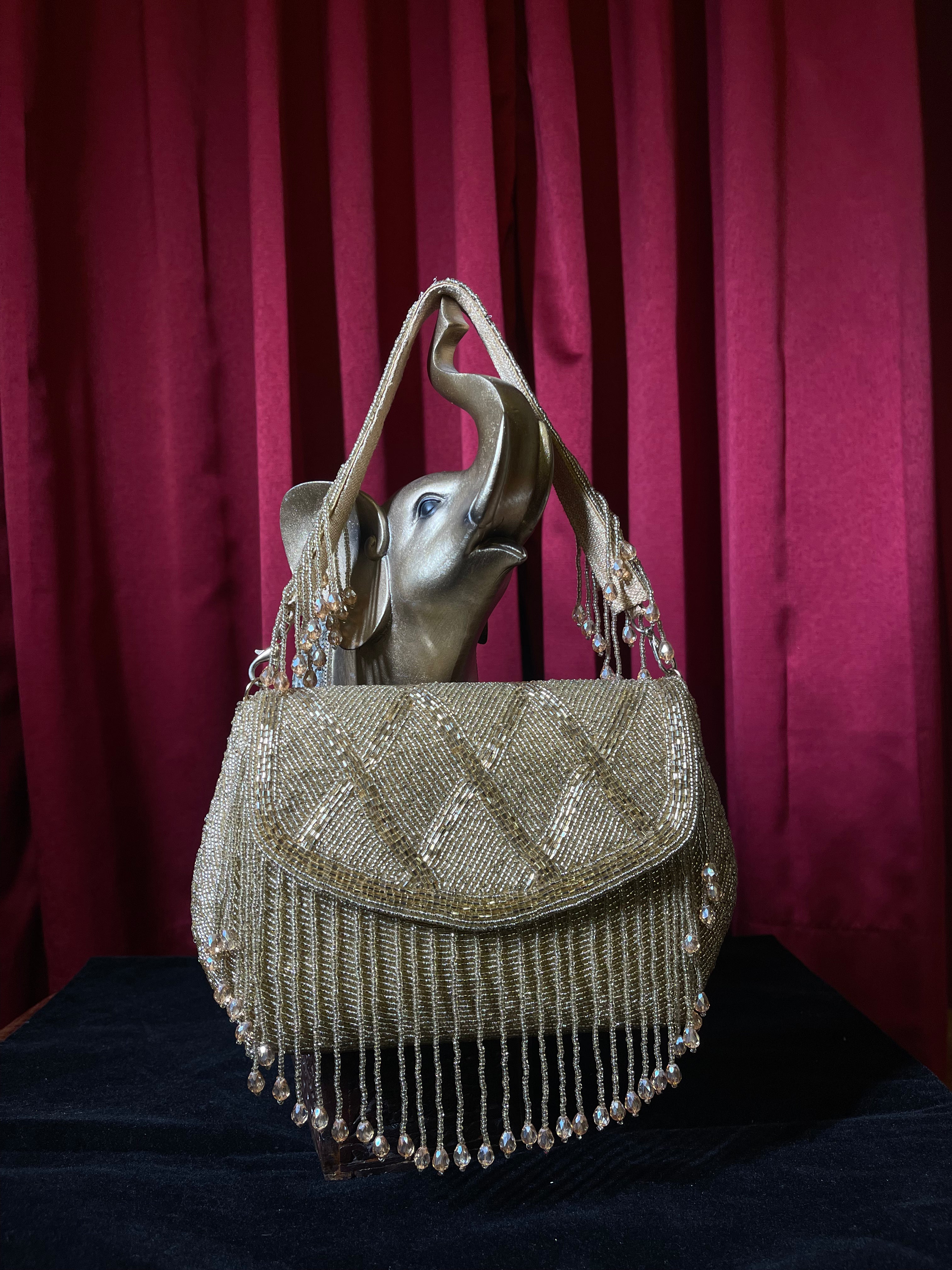 Golden Tonal Beaded Purse